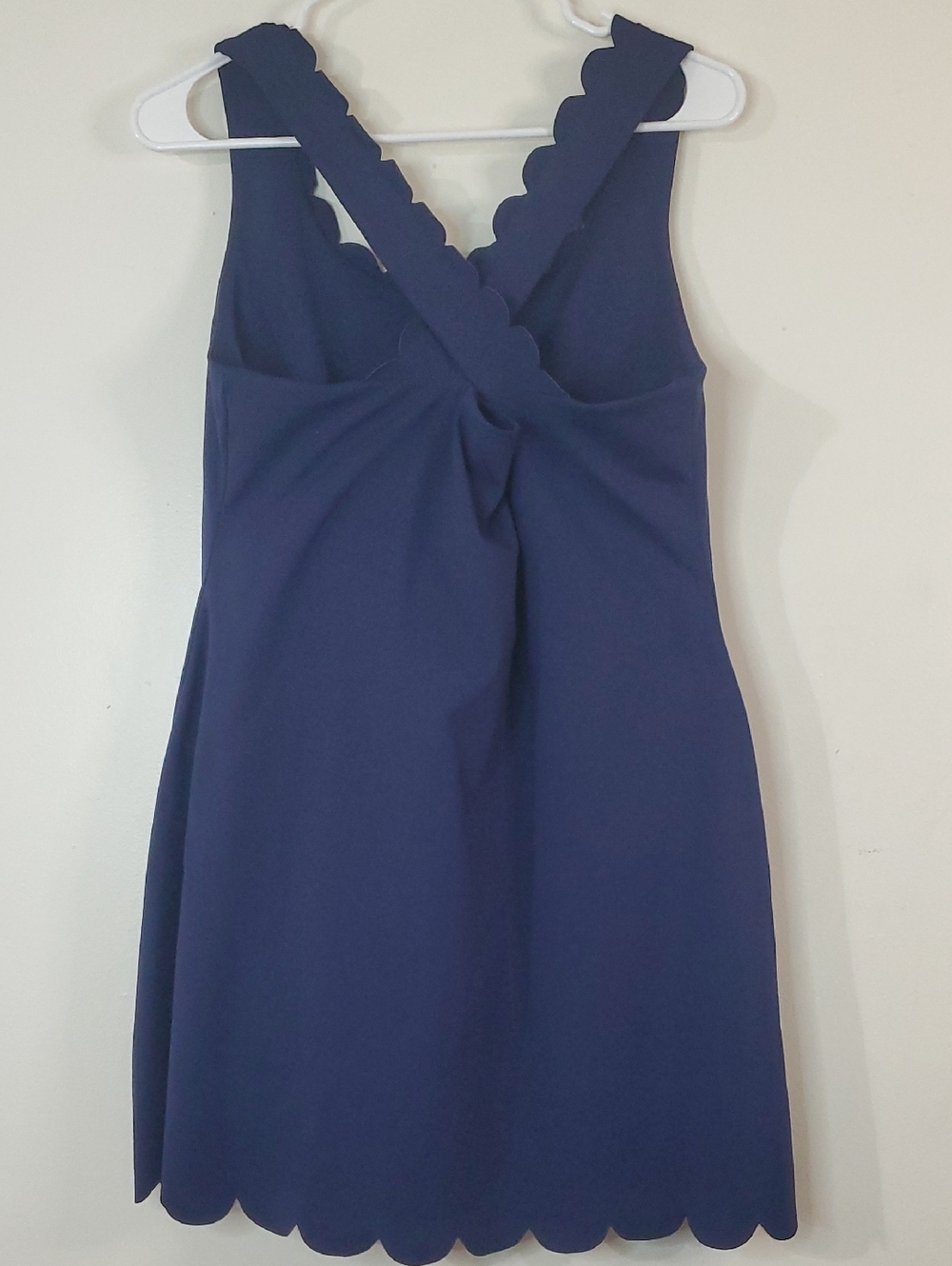 J.Crew Scalloped Hem Mini Dress W/Shorts Size Large Navy Coastal Nautical - Picture 7 of 15